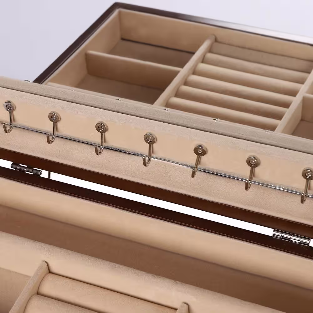 YIYIBYUS Large 4-Tier Original Wood Jewelry Box Velvet Lining Storage Organizer with Drawers and Mirror