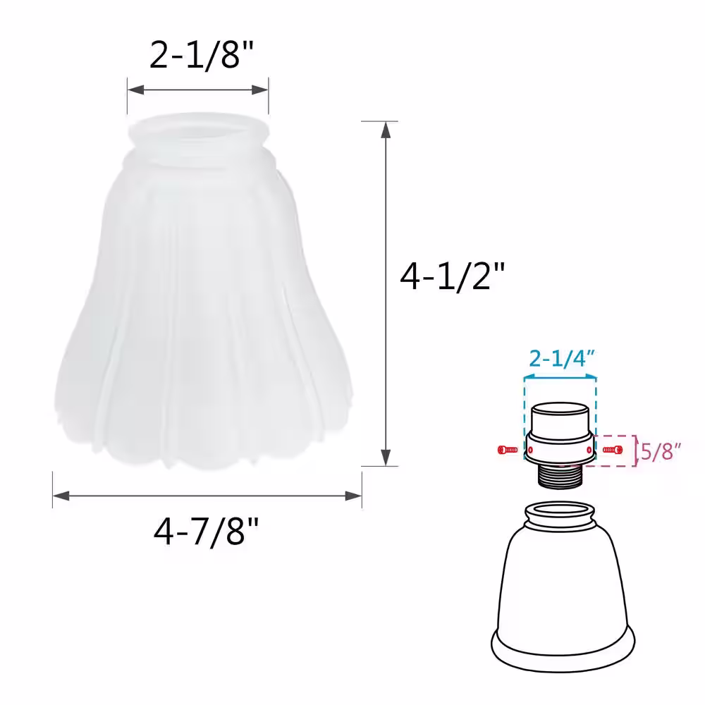 None 4-1/2 in. Frosted Ribbed Bell Ceiling Fan Replacement Glass Shade (4-Pack)