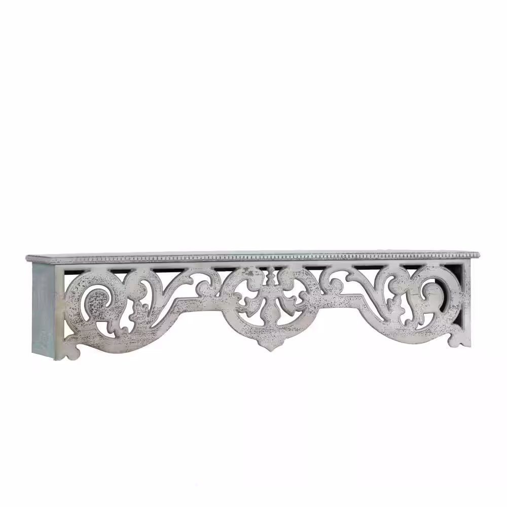 Litton Lane Brown Carved 3-Shelves Wood Floral Wall Shelf (Set of 3)