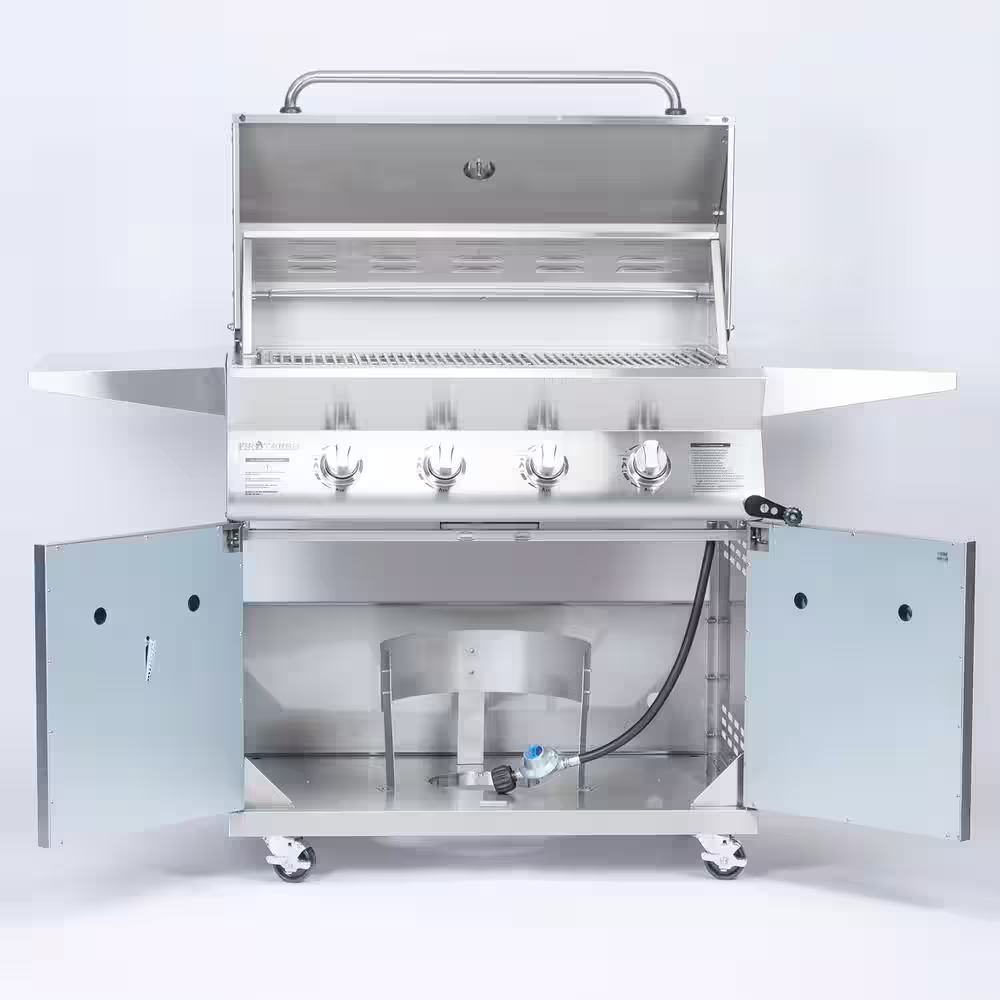 Fire Tango 4-Burner Propane Gas Grill in Stainless Steel with Height Adjustable Cooking Surface