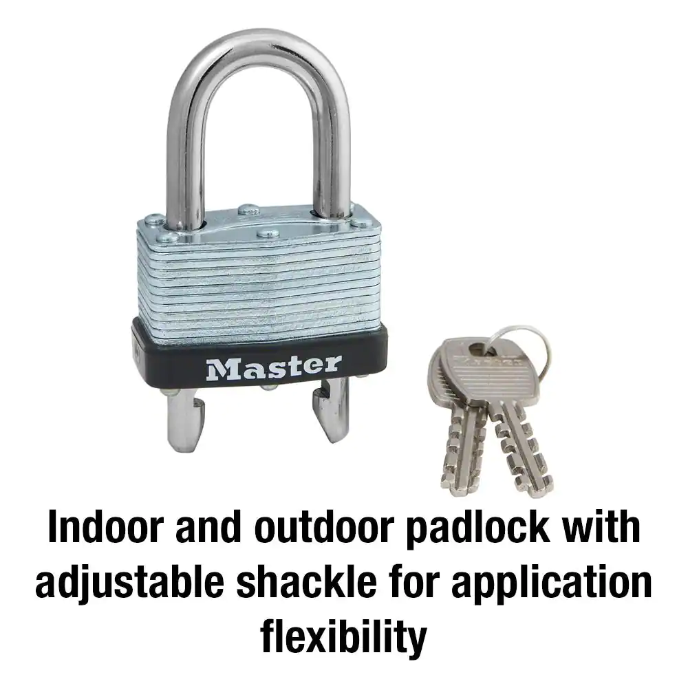 Master Lock Lock with Key, 1-3/4in. Wide, Adjustable Shackle