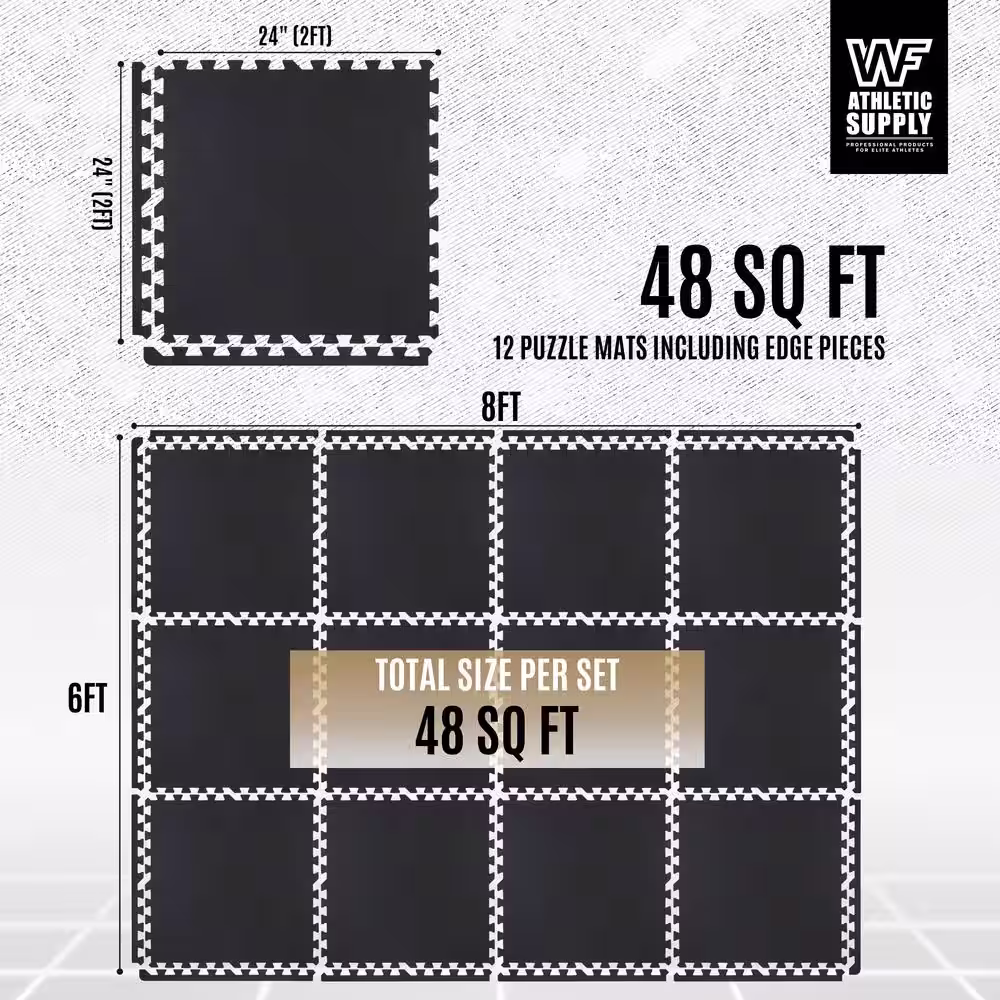 None Black Carpet Texture Top 24 in. x 24 in. x 12 mm Interlocking Tiles for Home Gym Kids Room and Living Room (48 sq. ft.)