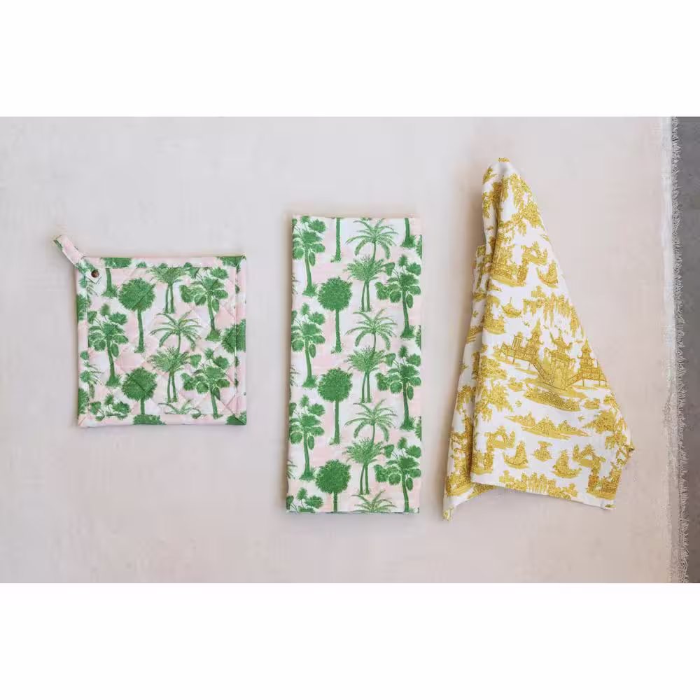 Storied Home Multi Printed Cotton Tea Towels with Pattern (Set of 2)