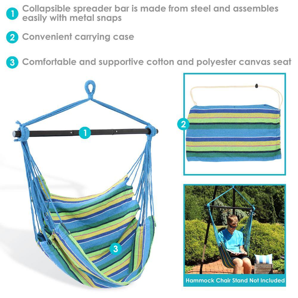 Sunnydaze Decor 3 ft. Hanging Rope Hammock Chair Swing with Collapsible Bar