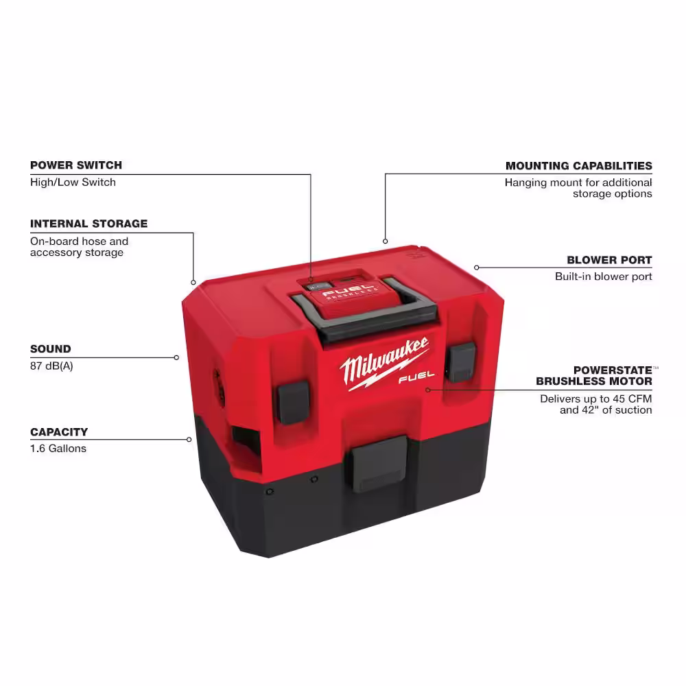 Milwaukee M12 FUEL 12-Volt Lithium-Ion Cordless 1.6 Gal. Wet/Dry Vacuum and M12 XC Extended Capacity Battery Pack 4.0Ah