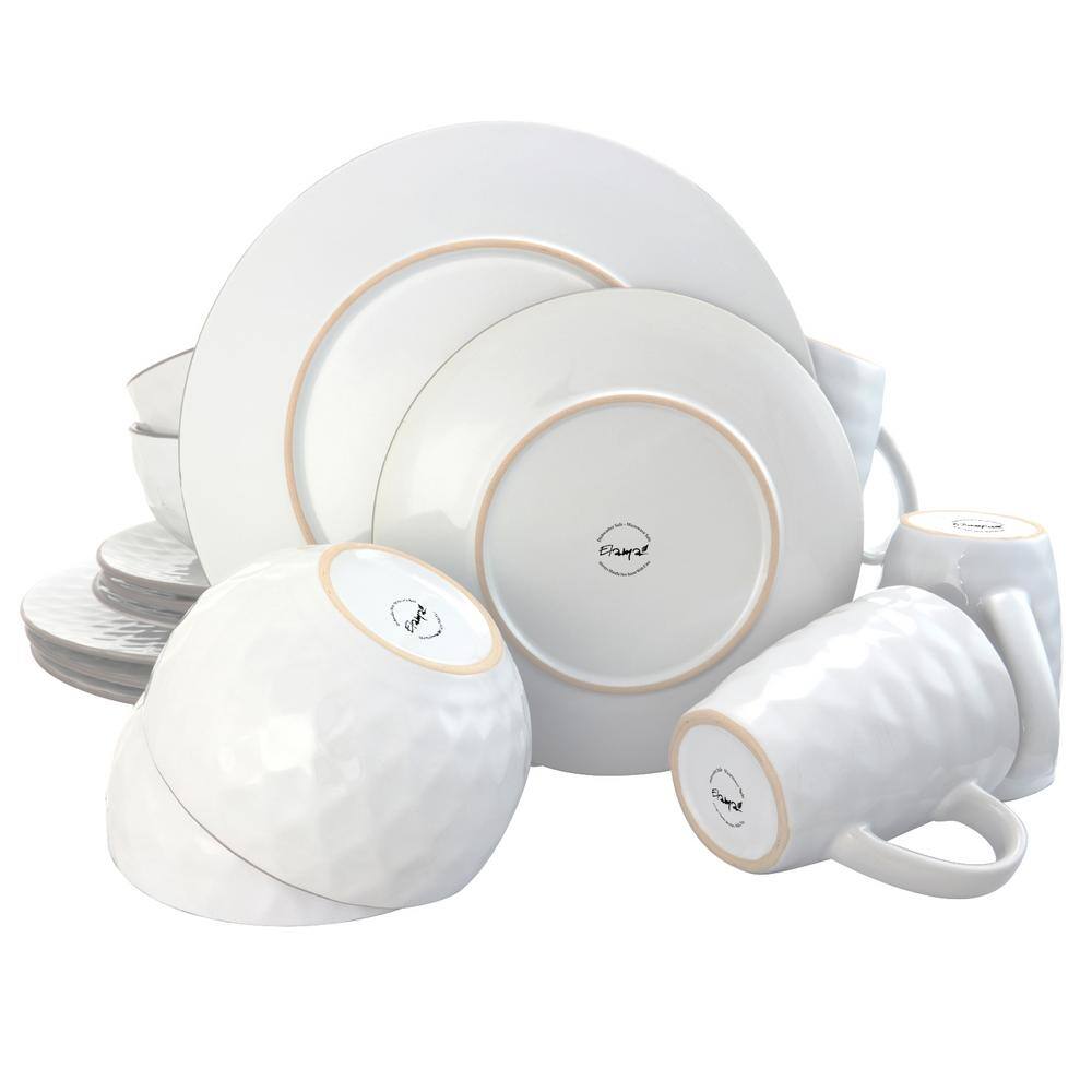 Elama Medici Pearl 16-Piece Casual White Stoneware Dinnerware Set (Service for 4)