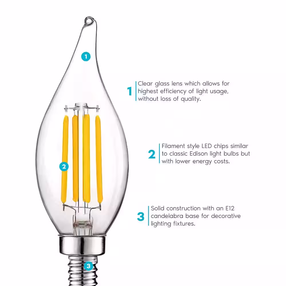 LUXRITE 60-Watt Equivalent CA11 Dimmable Vintage Edison LED Light Bulb Flame Tip Clear Glass 2700K Warm White (16-Pack)