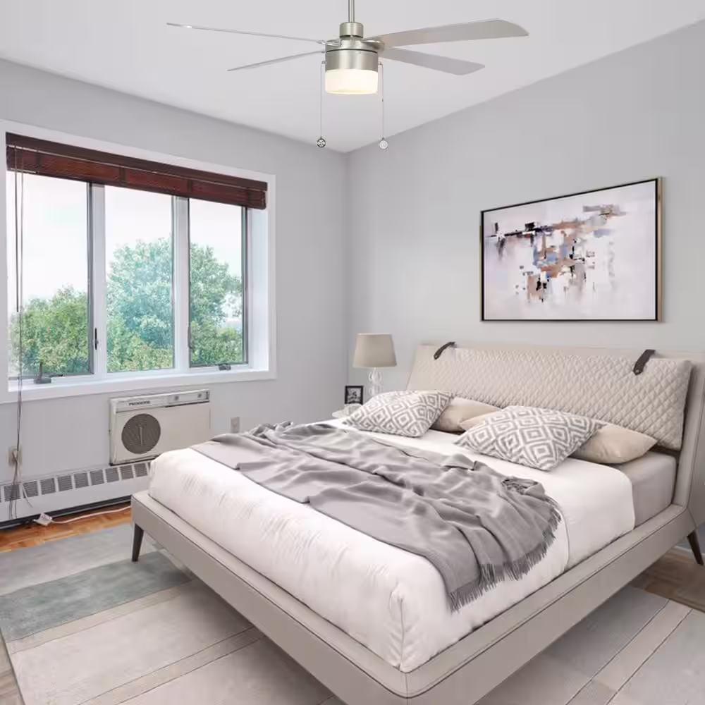 CARRO Hutton 52 in. LED Indoor Brushed Nickel Ceiling Fan with Light Kit and Pull Chain