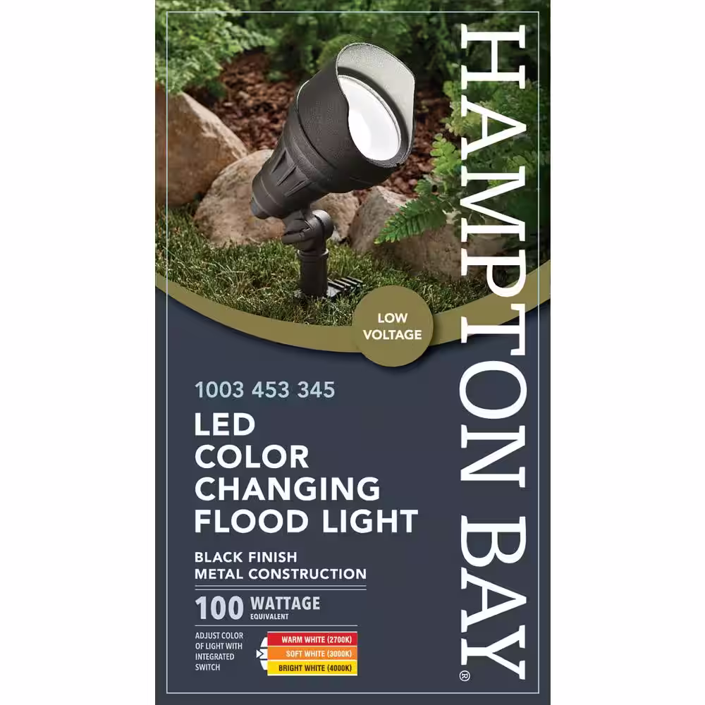 Hampton Bay 100-Watt Equivalent Millennium Black Adjustable Light Color Integrated LED Outdoor Landscape Flood Light