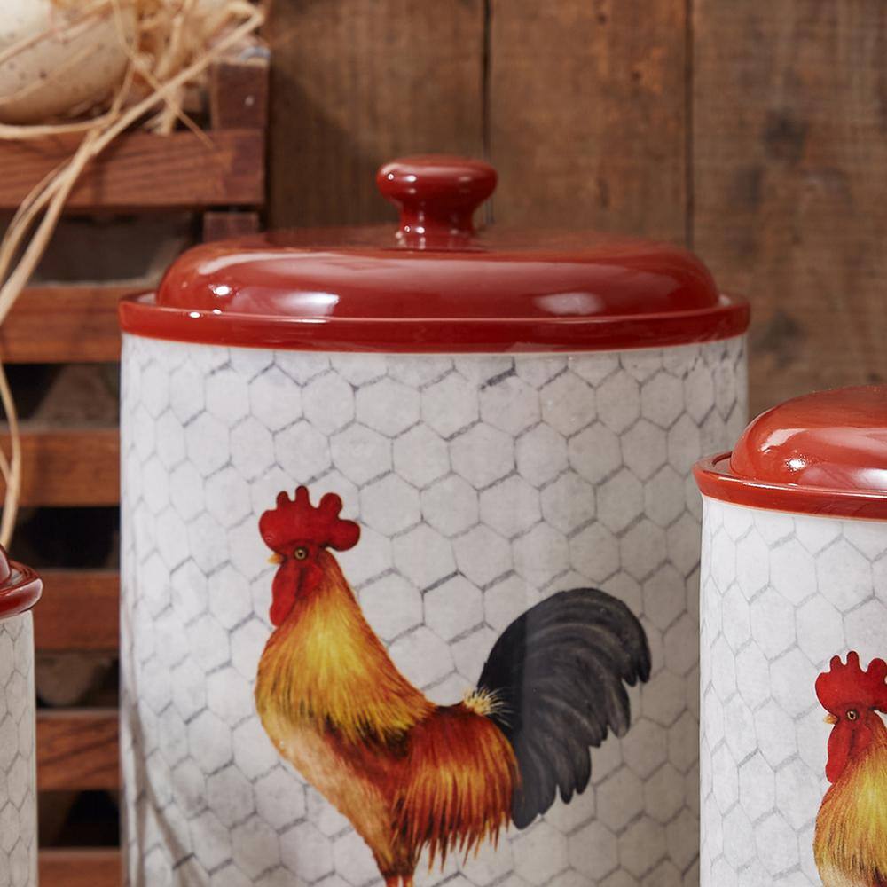 Park Designs Break Of Day Rooster Stoneware Ceramic Canister Set