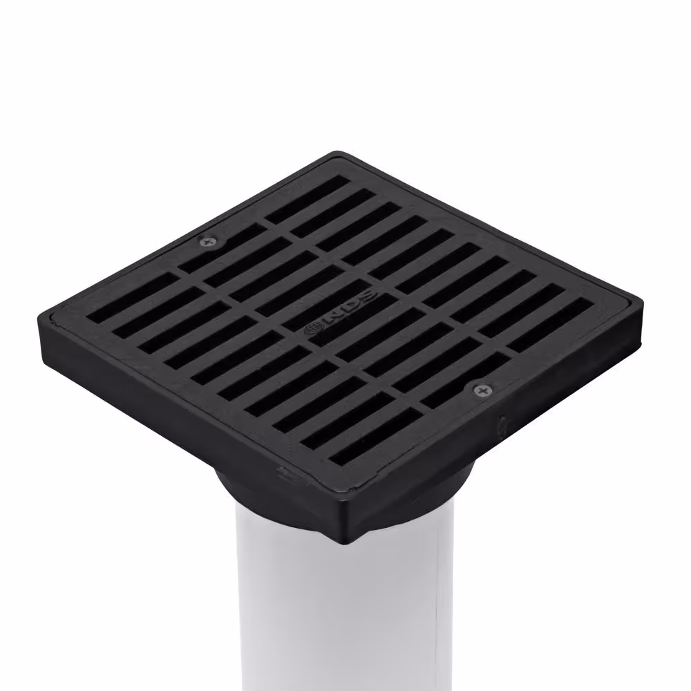 NDS 6 in. Plastic Square Drainage Grate with Adapter in Black