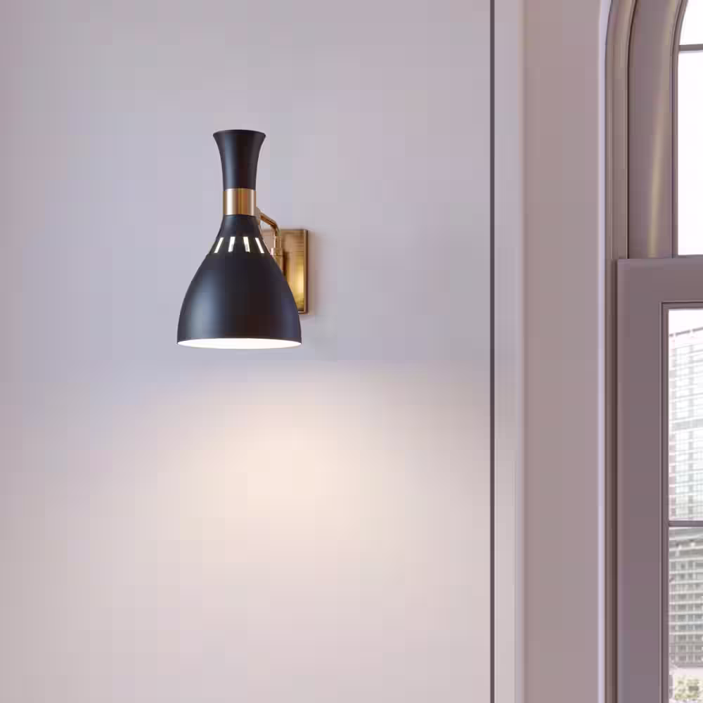 Generation Lighting Joan 6.25 in. W 1-Light Matte Black and Burnished Brass Swivel Wall Sconce