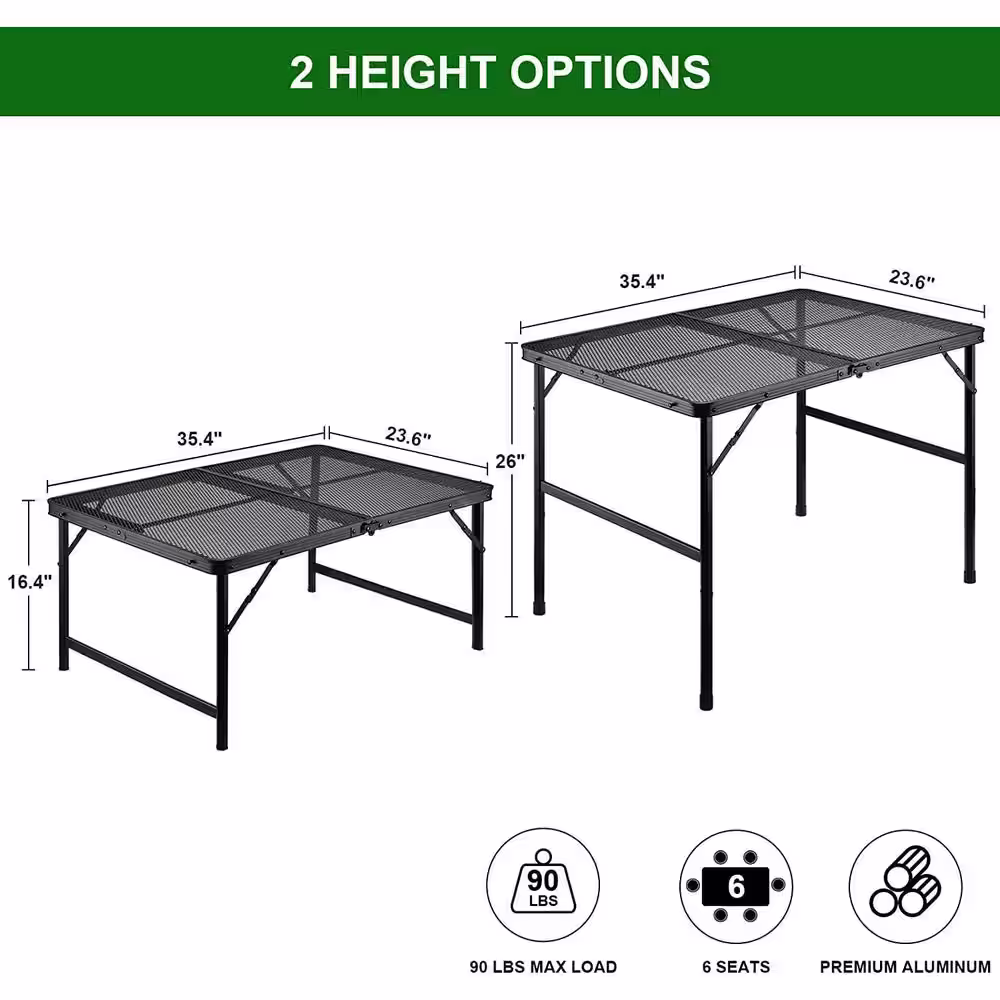 None Portable Outdoor Table 3 ft. Folding w/ Mesh Non-Slip Feet Height Adjustable Lightweight Portable Aluminum Outdoor Table