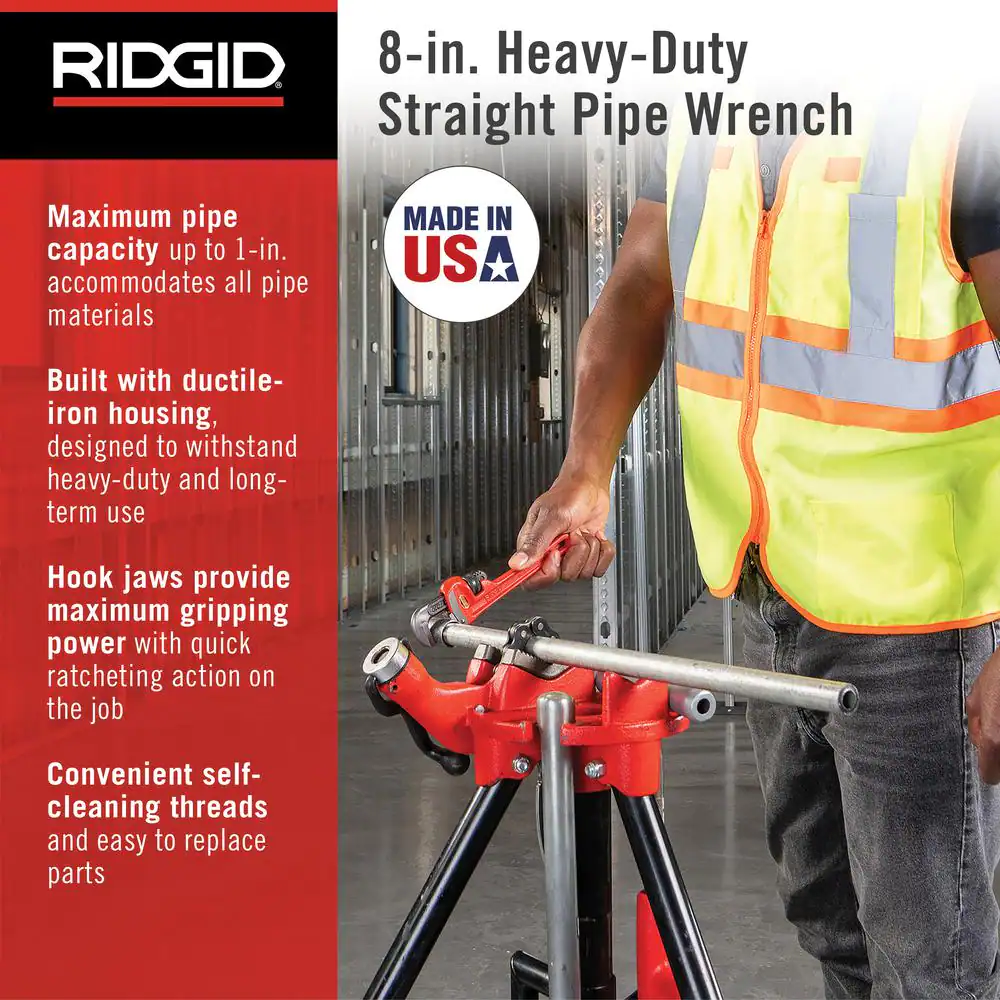 RIDGID 24 in. Aluminum Straight Pipe Wrench for Plumbing, Sturdy Plumbing Pipe Tool with Self Cleaning Threads and Hook Jaws