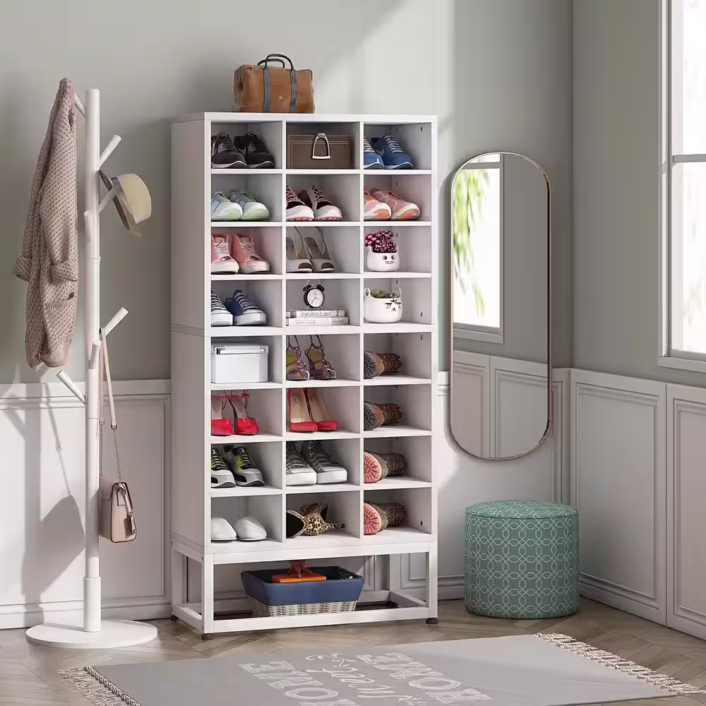 None 55 in. H x 25 in. W White 24-Pairs Shoe Storage Cabinet, 8-Tier Shoe Rack