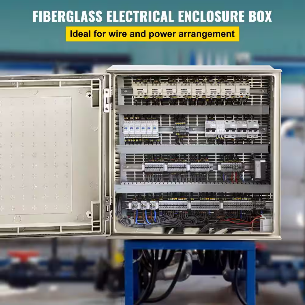 VEVOR 2048 cu. in. Electrical Enclosure Box 16 x 16 x 8 in. NENA 4X IP66 Junction Outlet Box Fiberglass with Mounting Plate