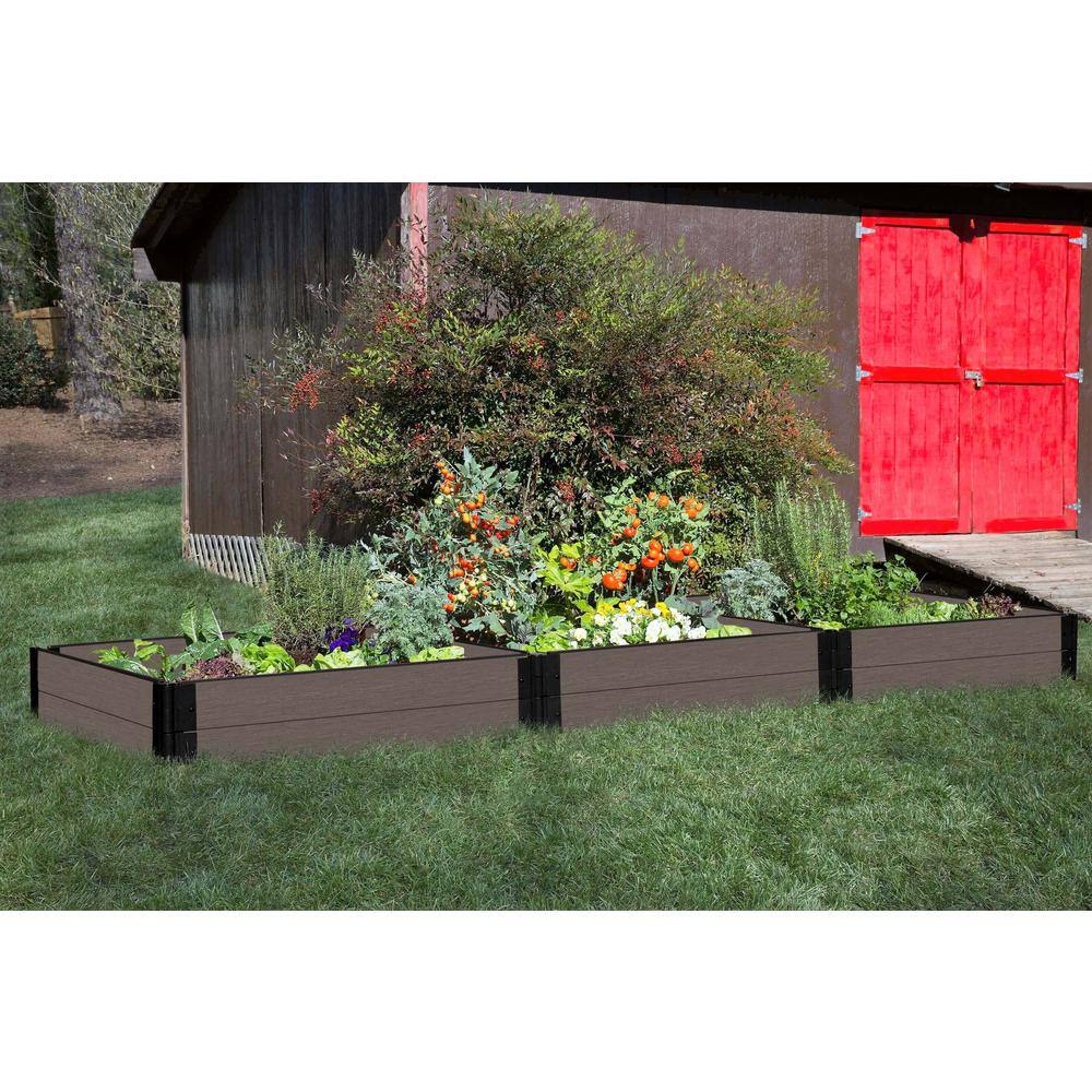 Frame It All Tool-Free 4 ft. x 12 ft. x 11 in. Weathered Wood Composite Raised Garden Bed - 1 in. profile