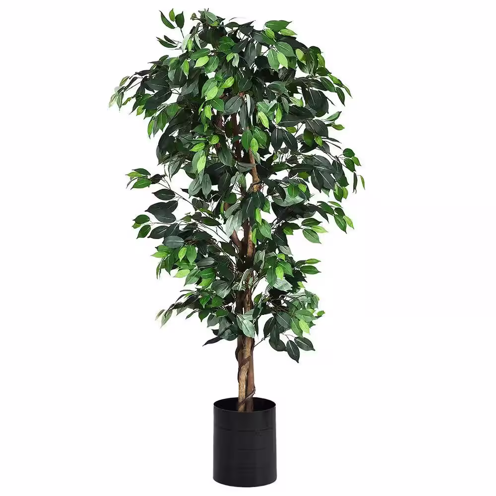 ANGELES HOME 6 ft. Green Indoor Outdoor Decorative Artificial Ficus Tree Plant in Pot, Faux Fake Tree Plant