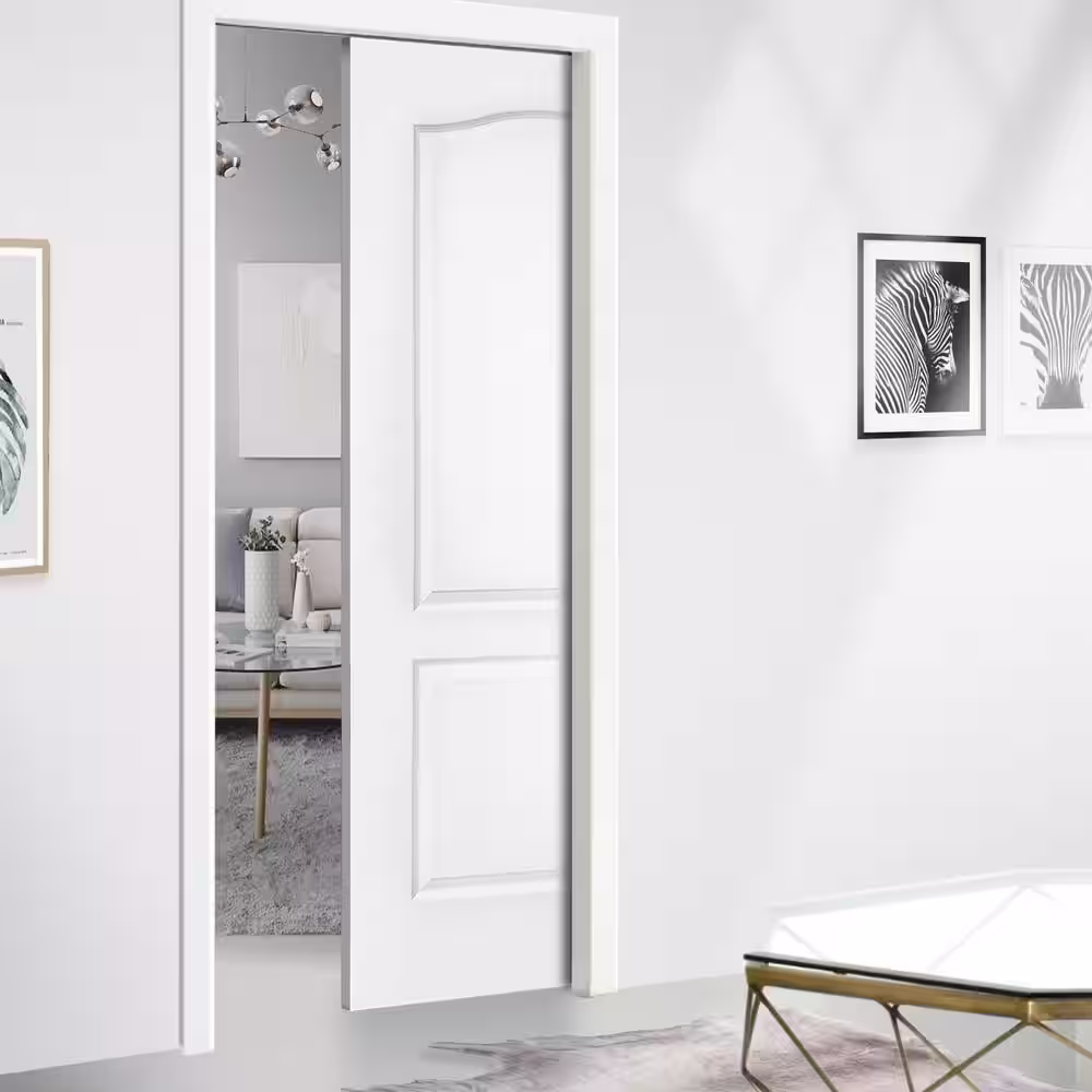 CALHOME 30 in. x 80 in. 2 Panel Hollow Core White Primed Composite MDF Arch Top Interior Door Slab for Pocket Door