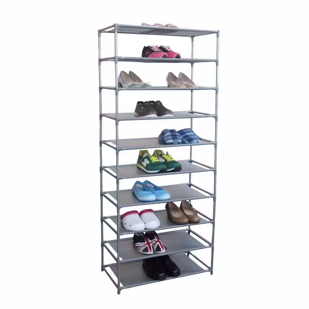 Home Basics 59 in. H 30-Pair 10-Tier Gray Metal Shoe Rack
