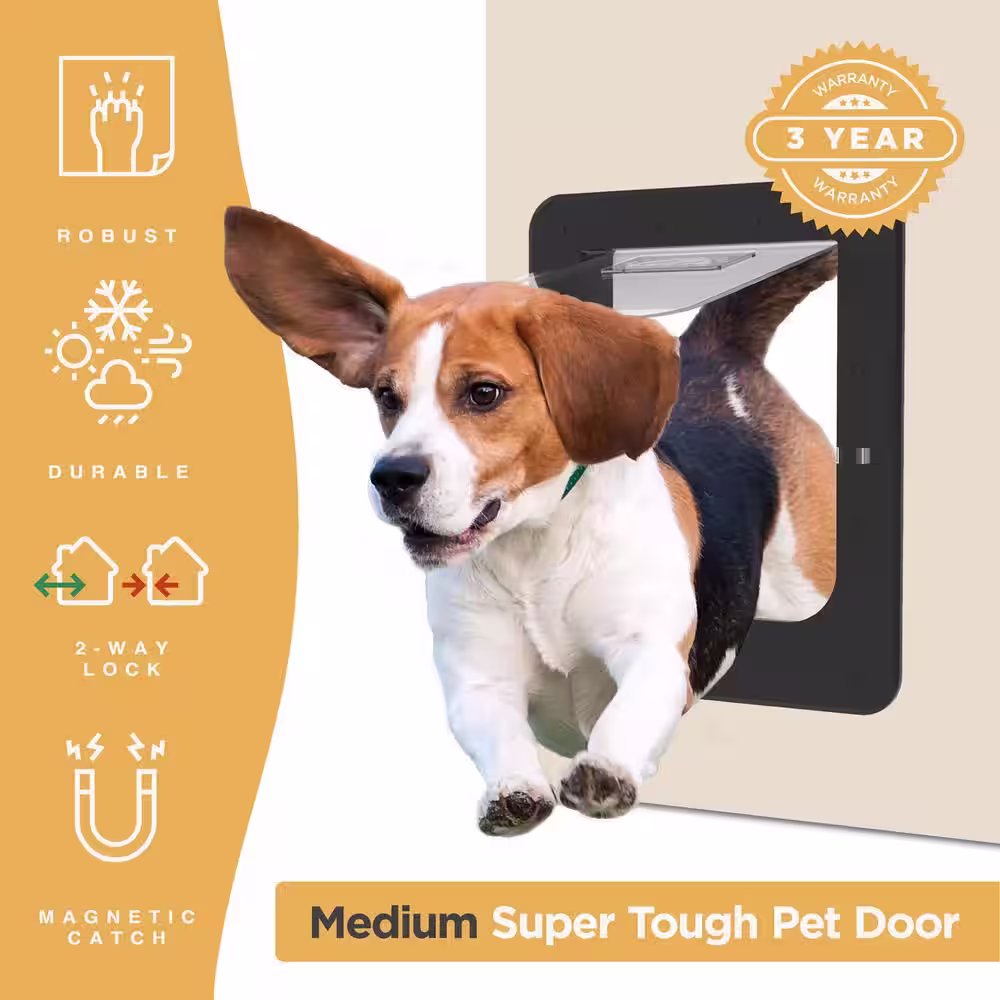 Hakuna Pets 8.9 in. x 11.4 in. Medium Super Tough Pet Door, Removable Tunnel, 2 Way Locks, Black