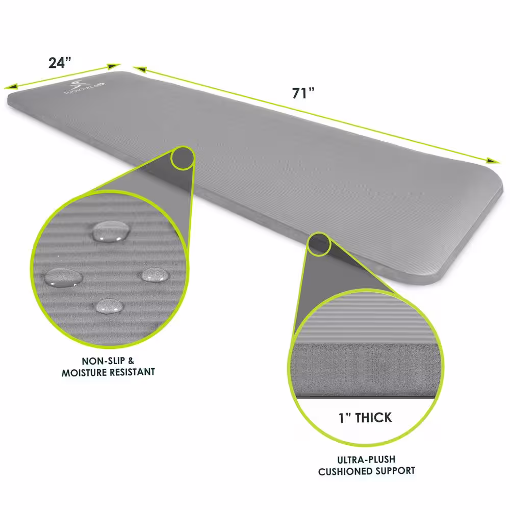 PROSOURCEFIT All Purpose Grey 71 in. L x 24 in. W x 1 in. T Extra Thick Yoga and Pilates Exercise Mat Non Slip (11.83 sq. ft.)