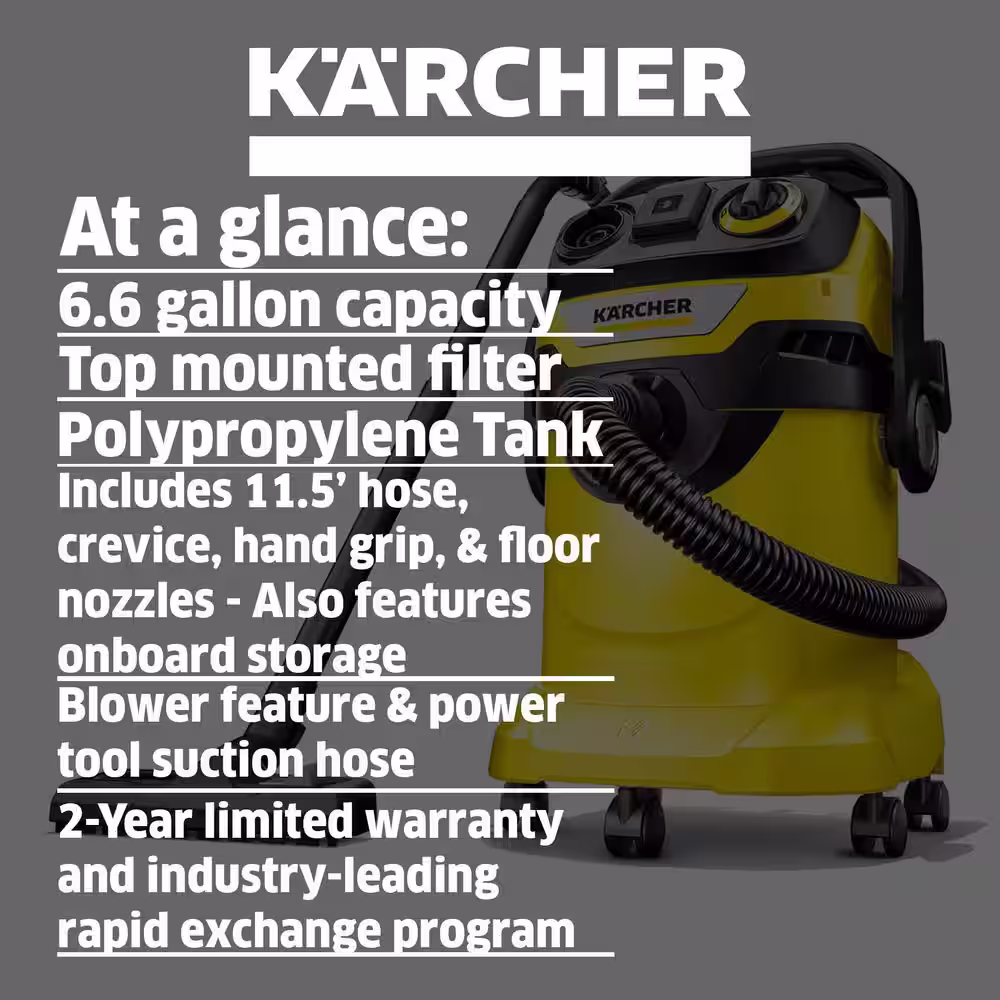 Karcher WD 5/P Multi-Purpose 6.6 Gal. Wet/Dry Shop Vacuum Cleaner with Attachments and Blower Feature - 2022 Edition