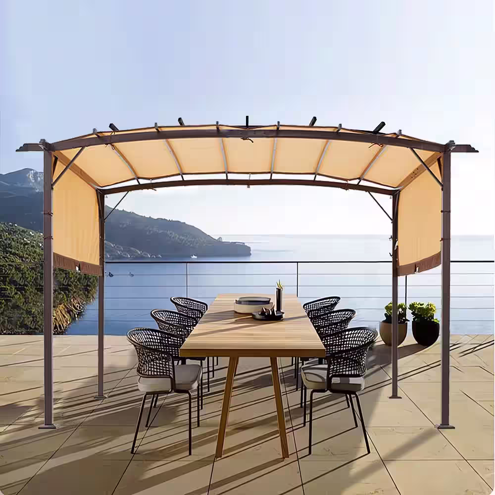 None 12 ft. x 9 ft. Outdoor Steel Grape Gazebo in Beige