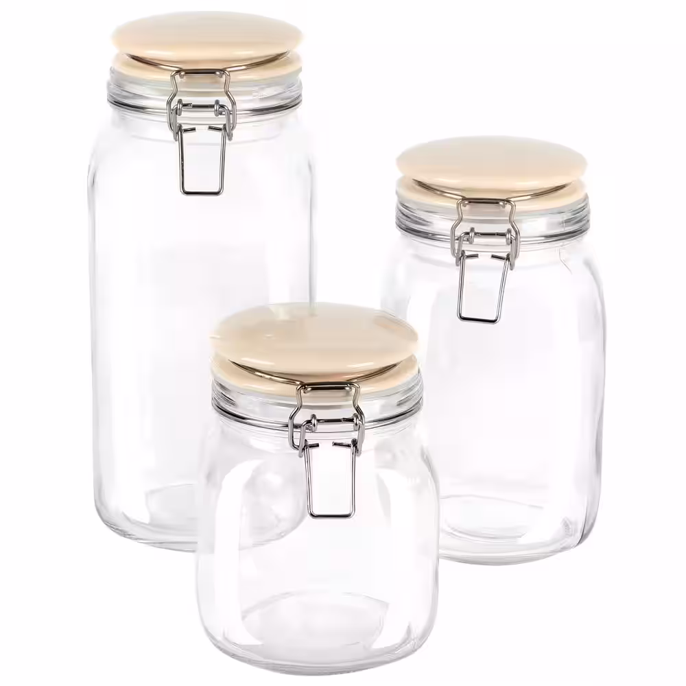 None Rindleton 3-Piece Glass Canister Set with Ceramic Lids in Off-White