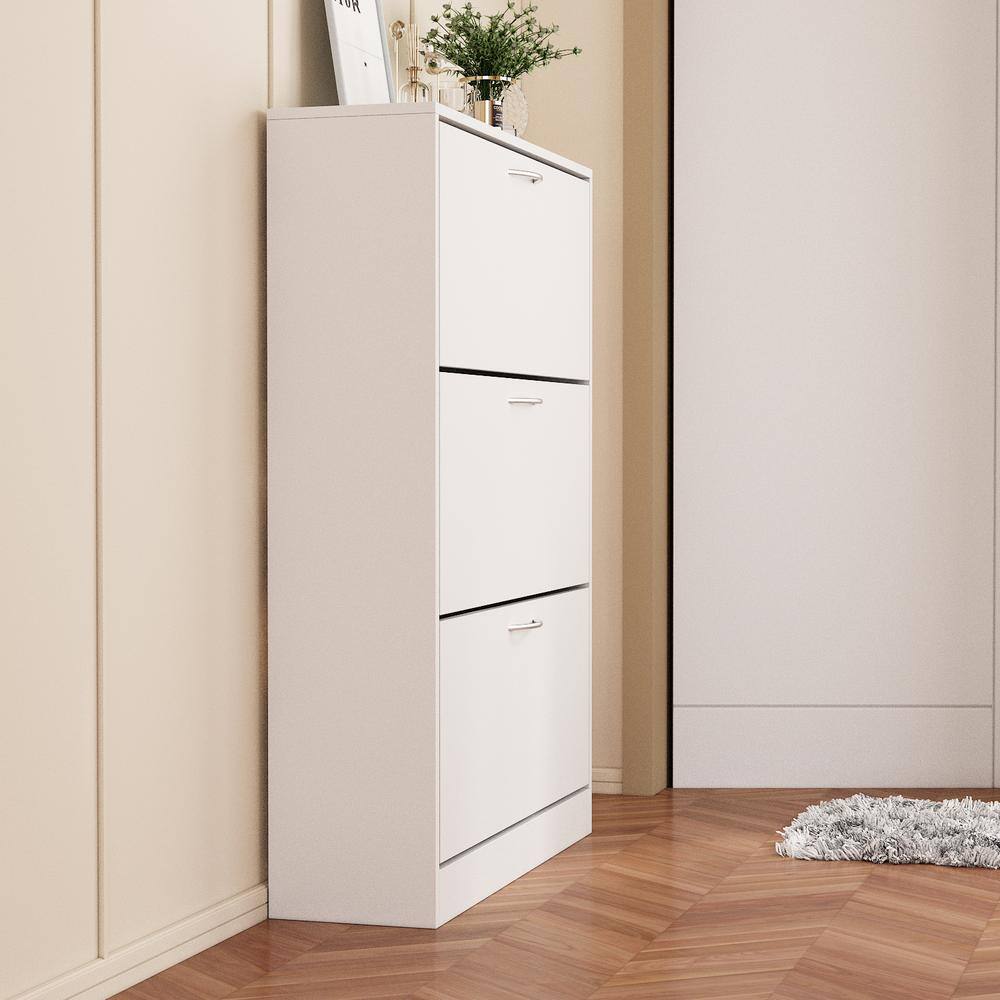 None 42.6 in. H x 31.6 in. W x 9.3 in. D, White Wooden Shoe Storage Cabinet, Simple and Fashion