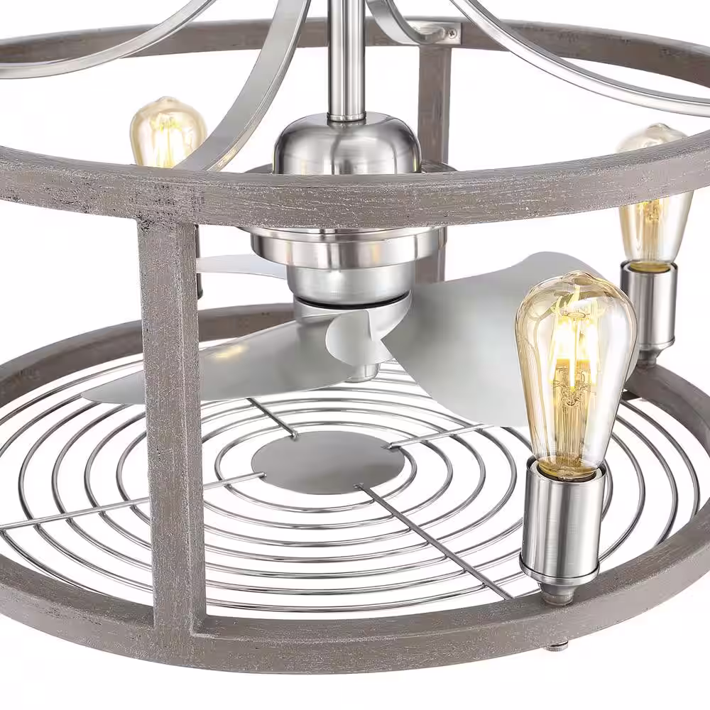 Hampton Bay Bardeau Indoor/Outdoor 21-1/2 in. Brushed Nickel Dual Mount Farmhouse Ceiling Fan with Light Kit and Remote Control