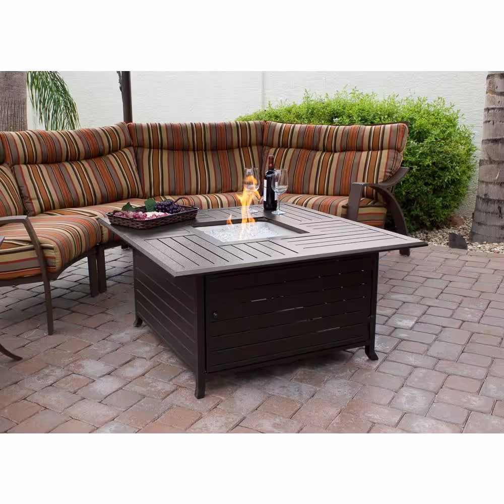 AZ Patio Heaters 45 in. Square Slatted Aluminum Firepit in Bronze
