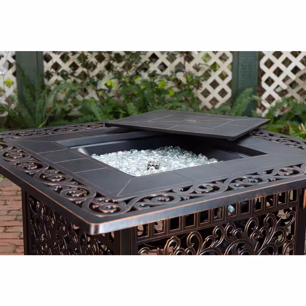 Fire Sense Sedona 42 in. x 24 in. Square Aluminum Propane Fire Pit Table in Antique Bronze