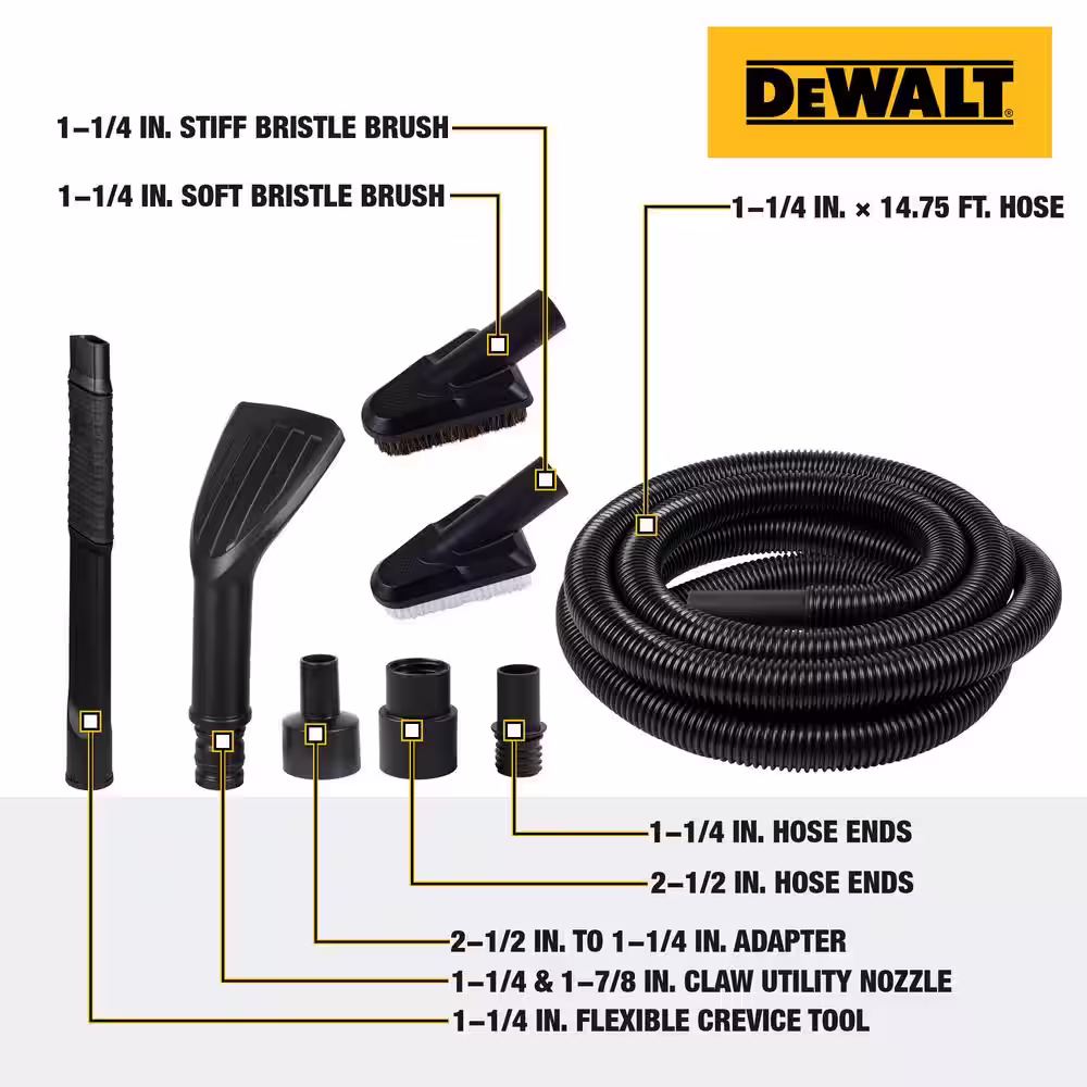 DEWALT 1.25 in. - 2.5 in. Car Cleaning Accessory Kit for Wet/Dry Shop Vacuums