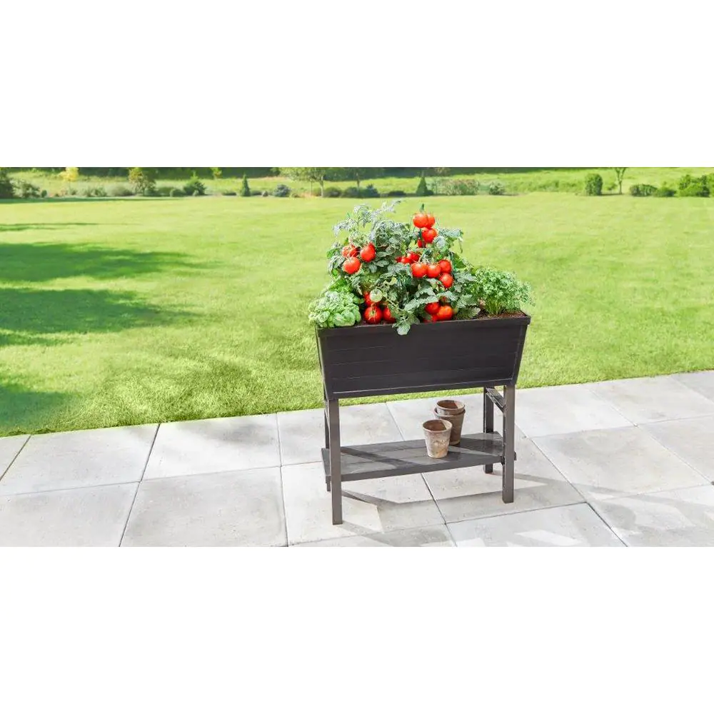 Vigoro 32.25 in. W x 31 in. H Elevated Resin Patio Garden Bed in Brown
