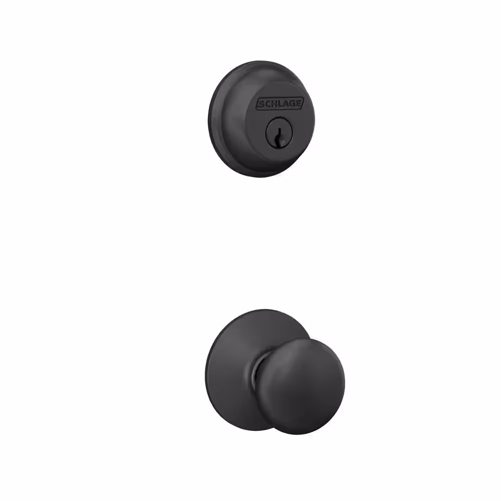 Schlage Plymouth Matte Black Single Cylinder Deadbolt and Keyed Entry Door Knob Combo Pack