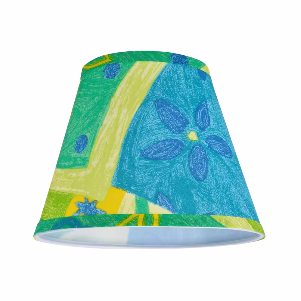 Aspen Creative Corporation 9 in. x 7 in. Blue, Yellow, Green and Print Leaf Design Hardback Empire Lamp Shade
