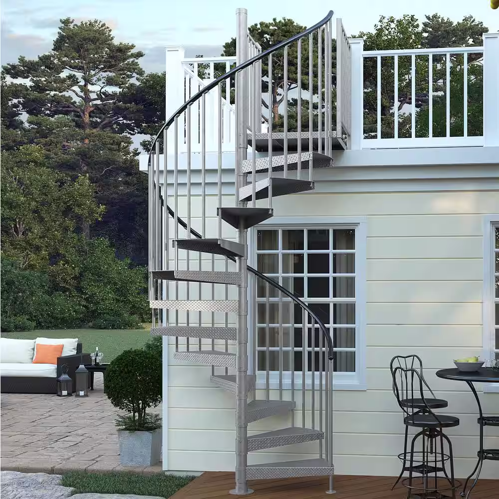 Mylen STAIRS Reroute Galvanized Exterior 60 in. Diameter Spiral Staircase Kit, Fits Height 119 in. to 133 in.