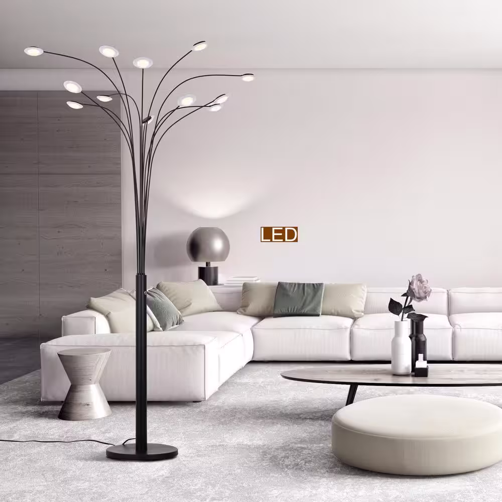 ARTIVA Quan Money Tree 84 inches LED Arched Matte Black Floor Lamp
