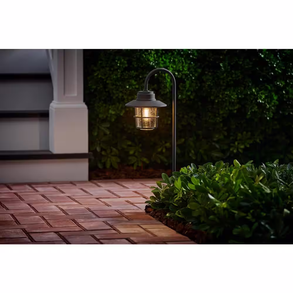 Hampton Bay Marion Black Low Voltage LED Outdoor Path Light with Seeded Glass