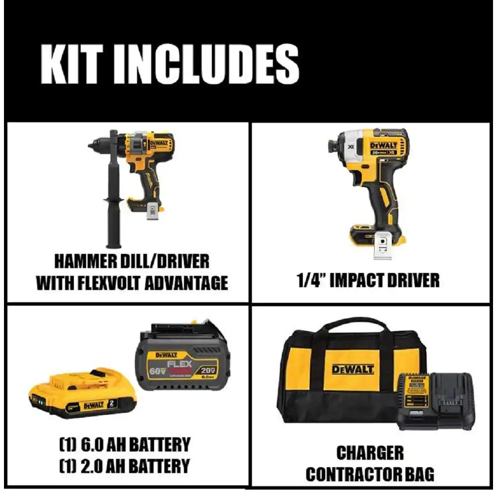 DEWALT 20V MAX Cordless Brushless Hammer Drill/Driver 2 Tool Combo Kit with FLEXVOLT ADVANTAGE