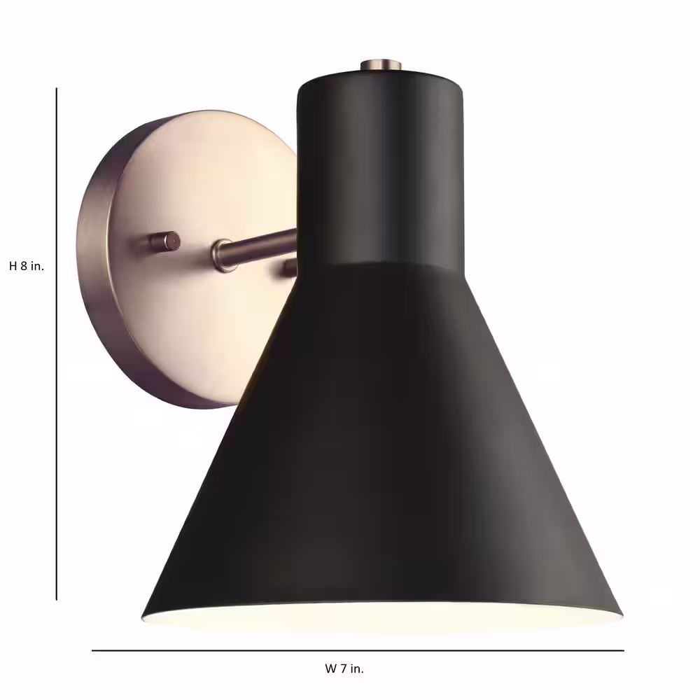 Generation Lighting Towner 1-Light Black Shade with Satin Brass Accents Sconce