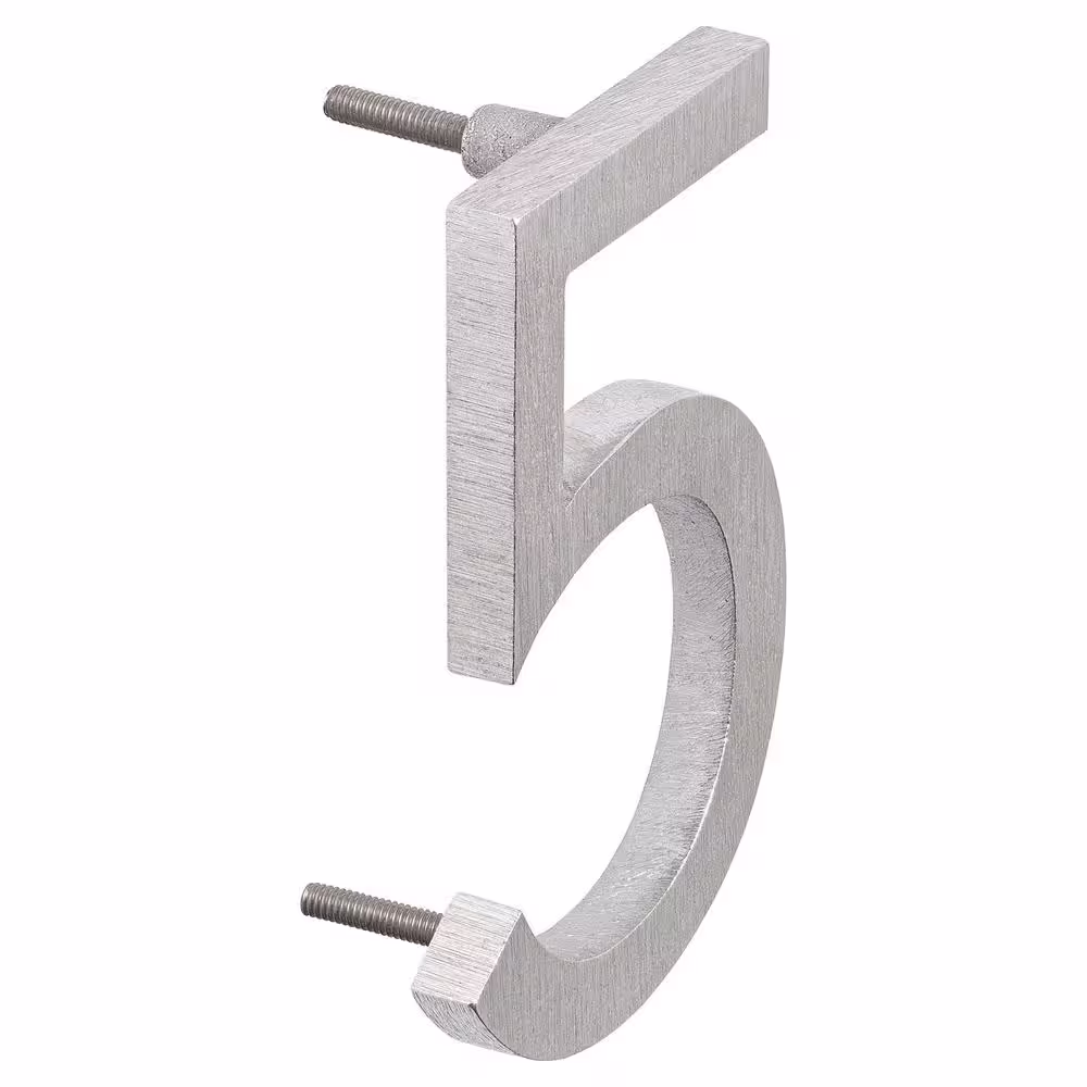 Montague Metal Products 4 in. Brushed Aluminum Floating or Flat Modern House Number 5
