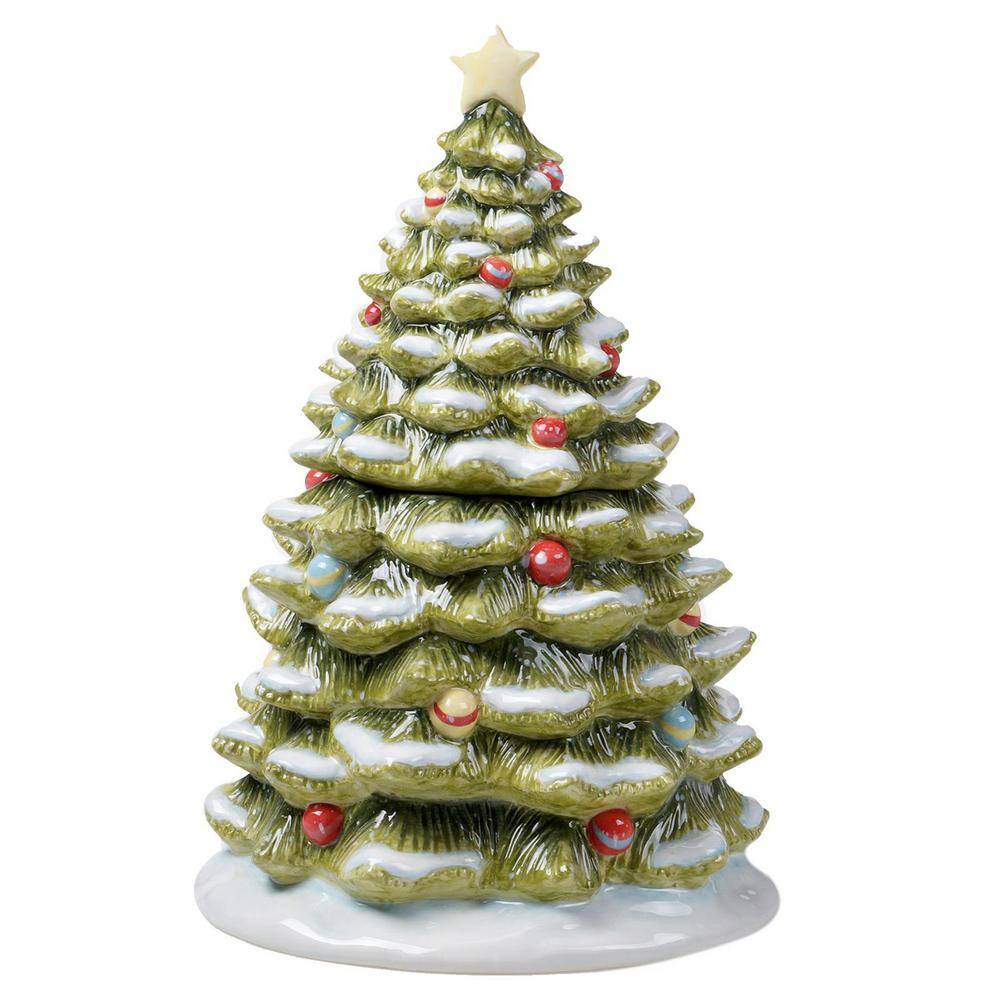 Certified International 64 oz. Evergreen Christmas Multicolored Earthenware Cookie Jar