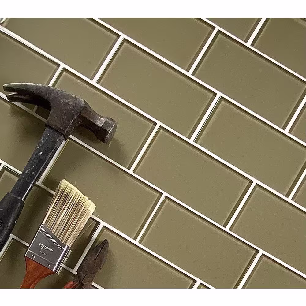 ABOLOS Modern Design Styles Design Olive Brown Subway 3 in. x 6 in. Glossy Glass Wall Pool Tile (1 sq. ft./Pack)