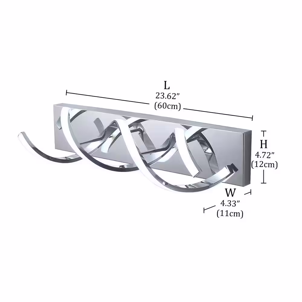 aiwen 23.6 in. 2-Light Vanity Light LED Modern DNA Design Wave Chrome Bathroom LED