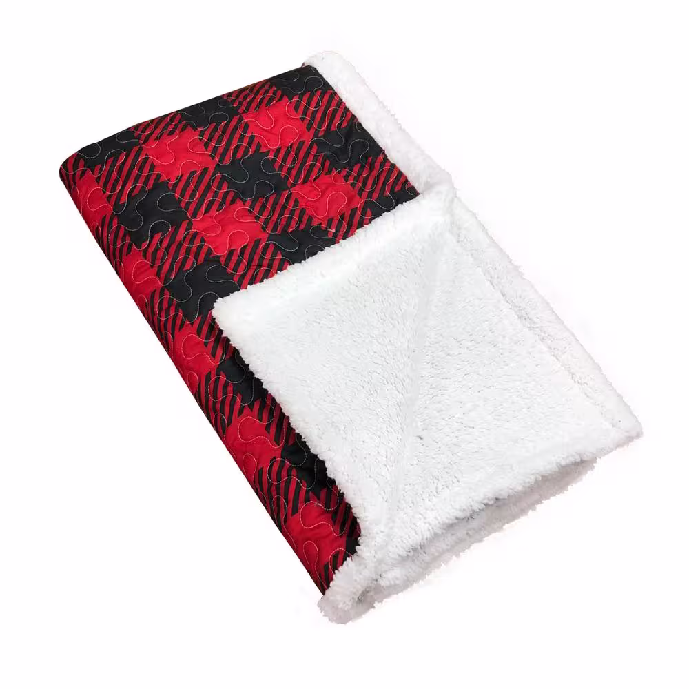 Harper Lane Red and Black Plaid Sherpa Throw Blanket 50 x 60 inches