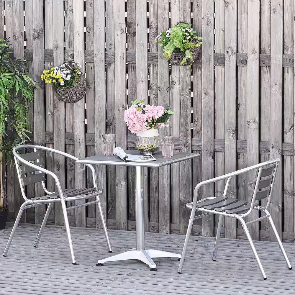 Outsunny Silver 3-Piece Metal Square Outdoor Bistro Set