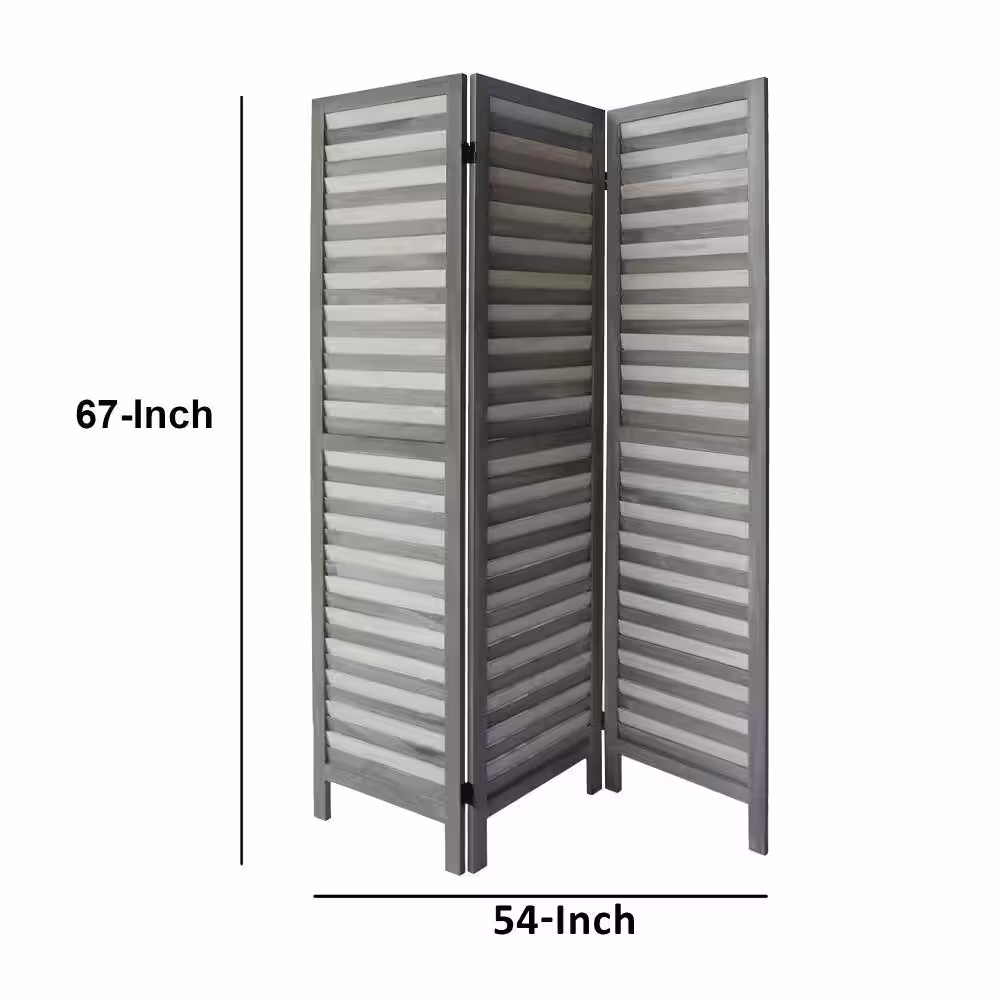 THE URBAN PORT 5.5 ft. Light Gray 3-Panel Foldable Wooden Room Divider Privacy Screen with Shutter Design and Metal Hinges