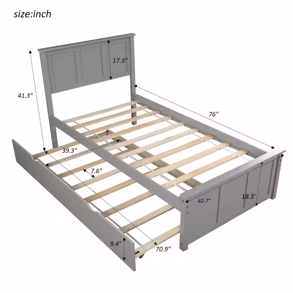 Harper & Bright Designs Gray Twin Size Platform Bed with Twin Size Trundle